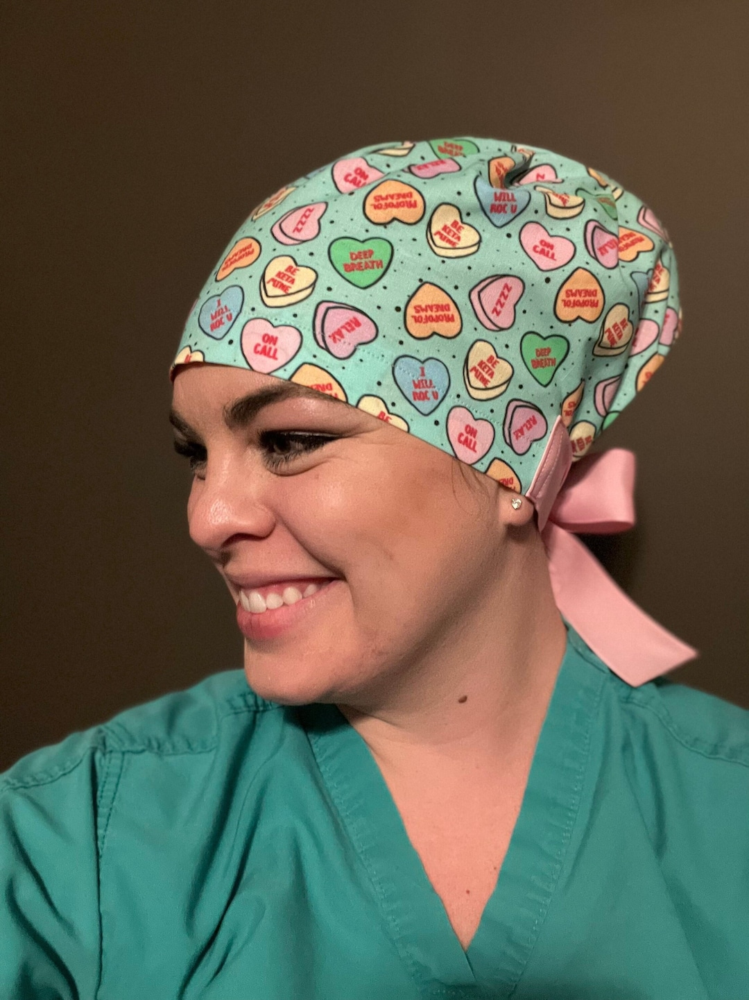 Anesthesia Candy Hearts Scrub Cap, Scrub Hat, Surgical Scrub Hat, CRNA