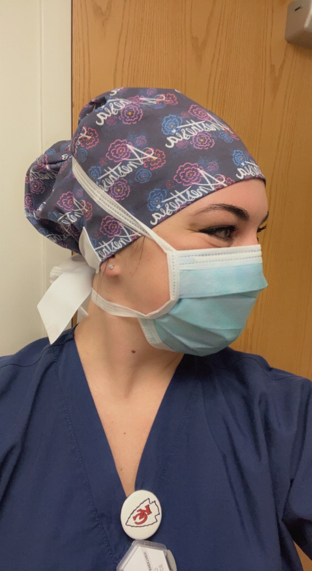 Blue Floral Anesthesia Scrub Cap, Anaesthesia, OR, Anesthetist