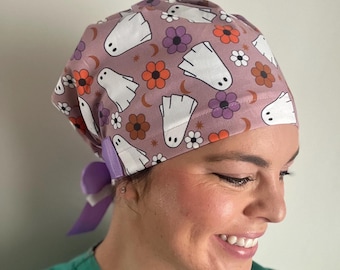 Floral Ghosts Euro Scrub Cap - Halloween Boho Style
