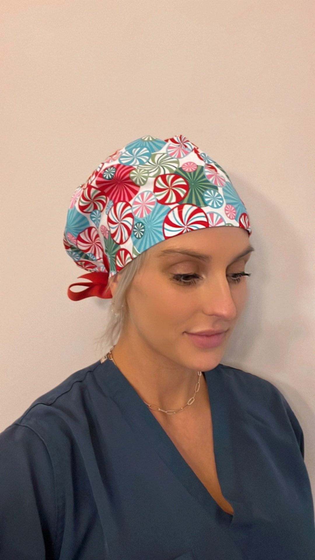 Peppermint Swirl, Christmas Scrub Cap, Scrub Hat, Surgical Hat