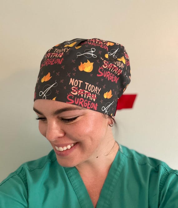 Not today surgeon, not today satan, Scrub Cap, Operating Room, CRNA, Anesthesiologist, Anesthesia, ICU, OR Nurse, Scrub Tech, Surgical Nurse