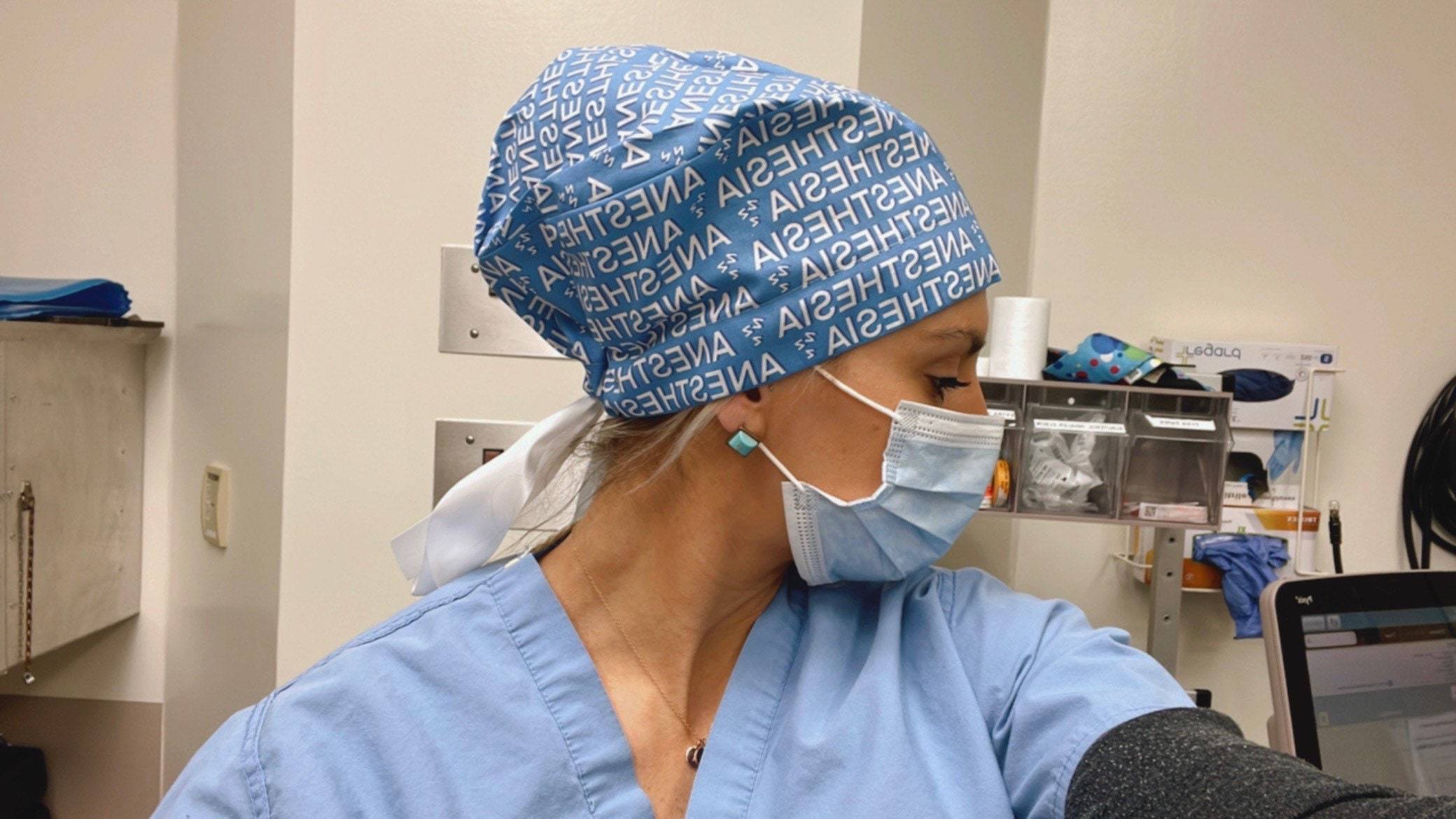Blue Anesthesia Euro Scrub Cap Anaesthesia OR Anesthetist Etsy