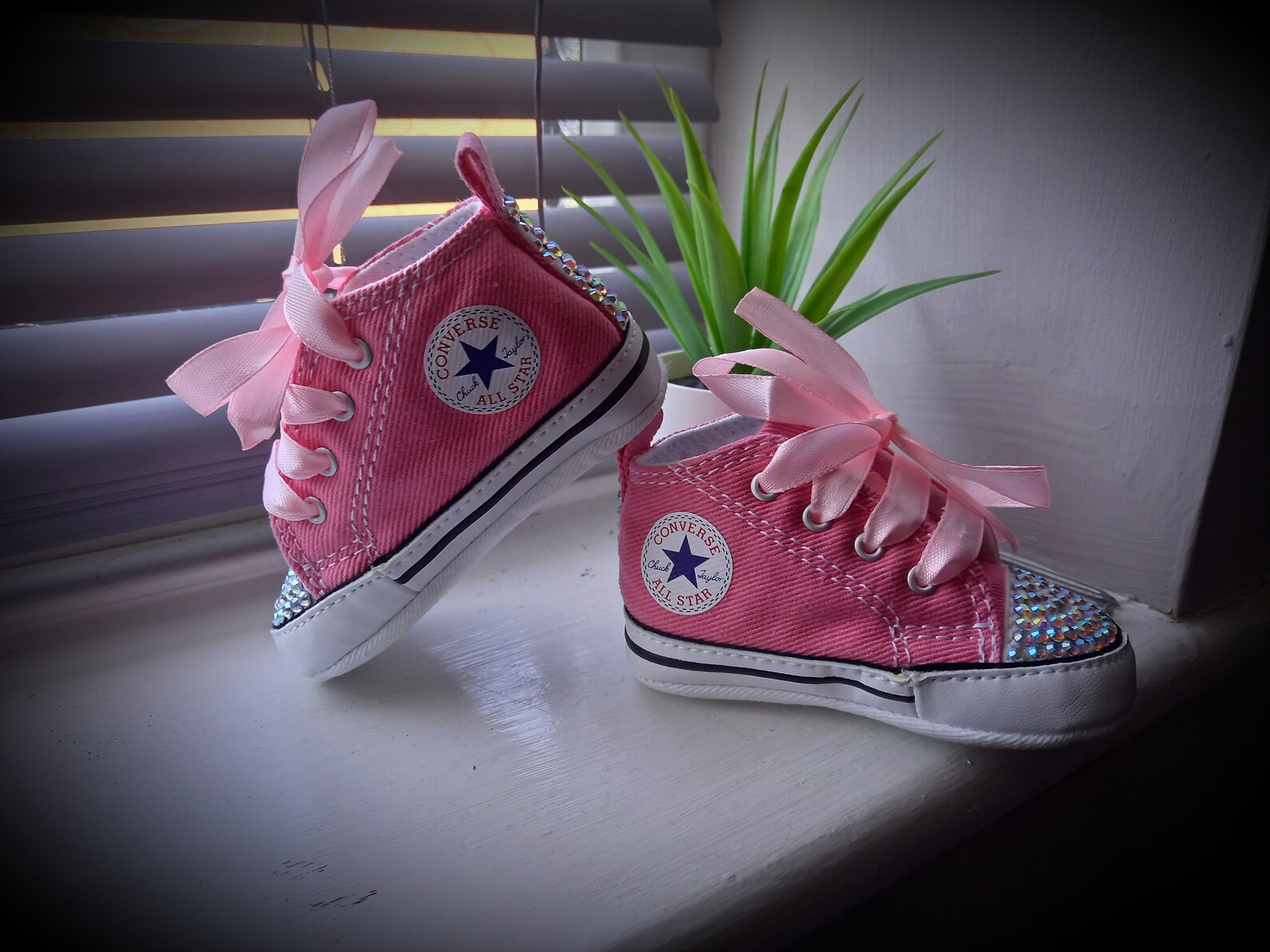 Customised baby pink converse size 1 bling sparkle pram shoes Etsy