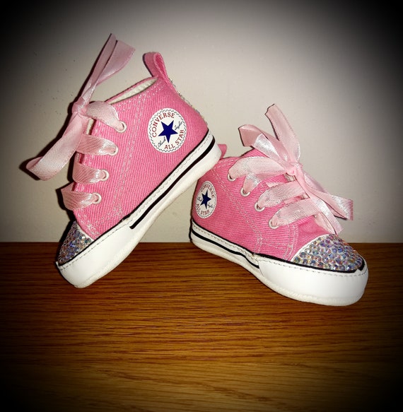 Customised baby pink converse size 1 bling sparkle pram shoes | Etsy