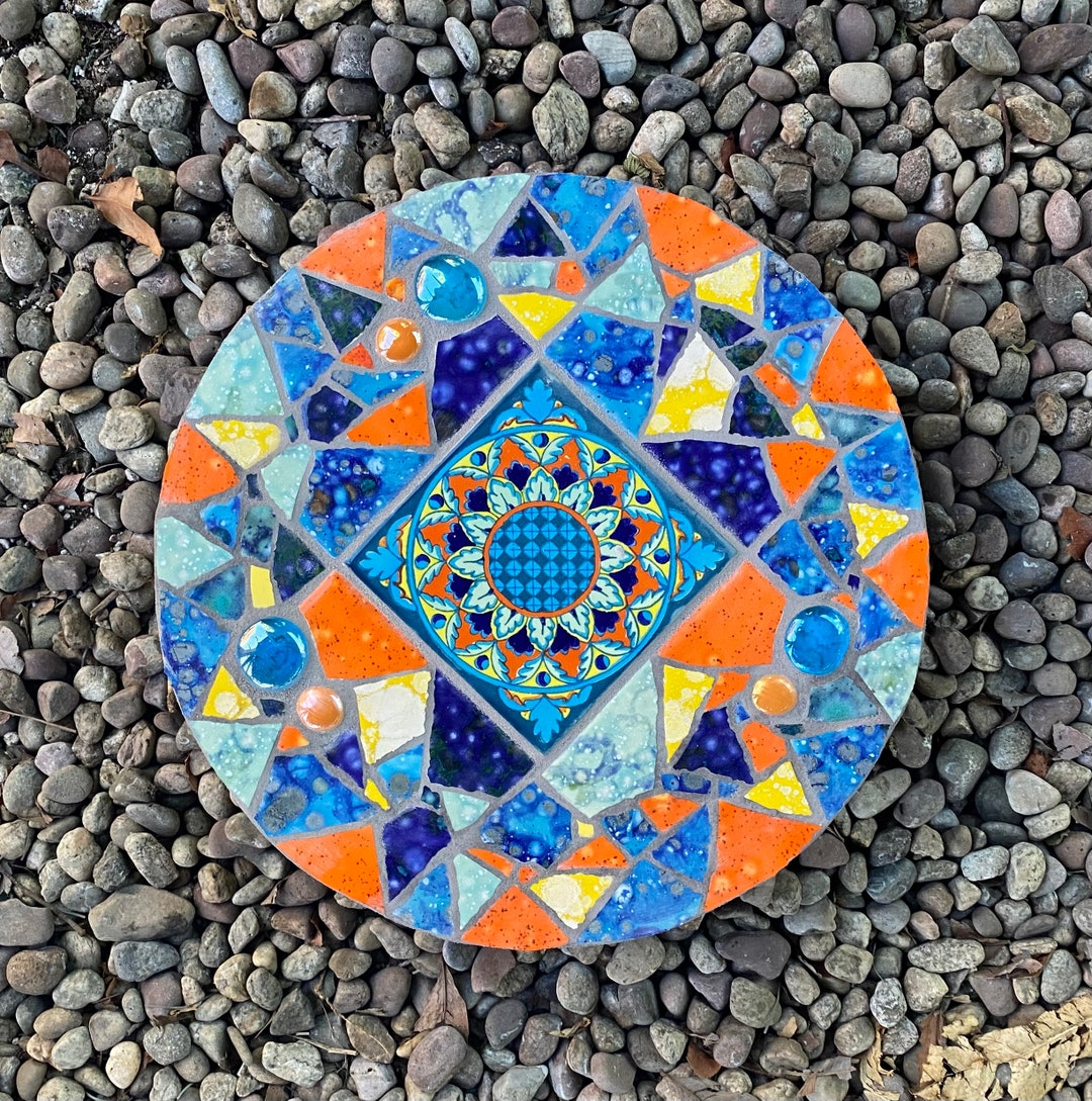 Talavera Mosaic Tile Stepping Stone Garden Art Etsy