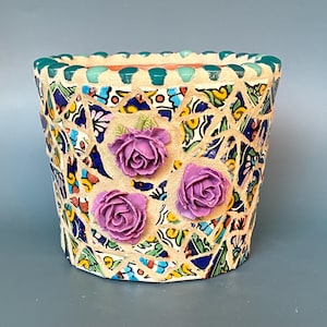 Talavera Mosaic Planter, Purple Flower Pot