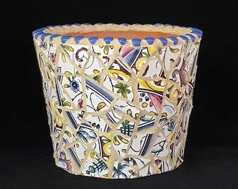 Mosaic China Flower Pot, Pique Assiette Pot, Mosaic Planter