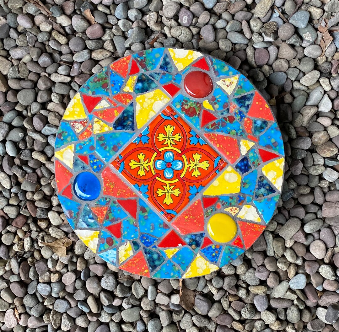 Talavera Mosaic Tile Stepping Stone Garden Art Etsy