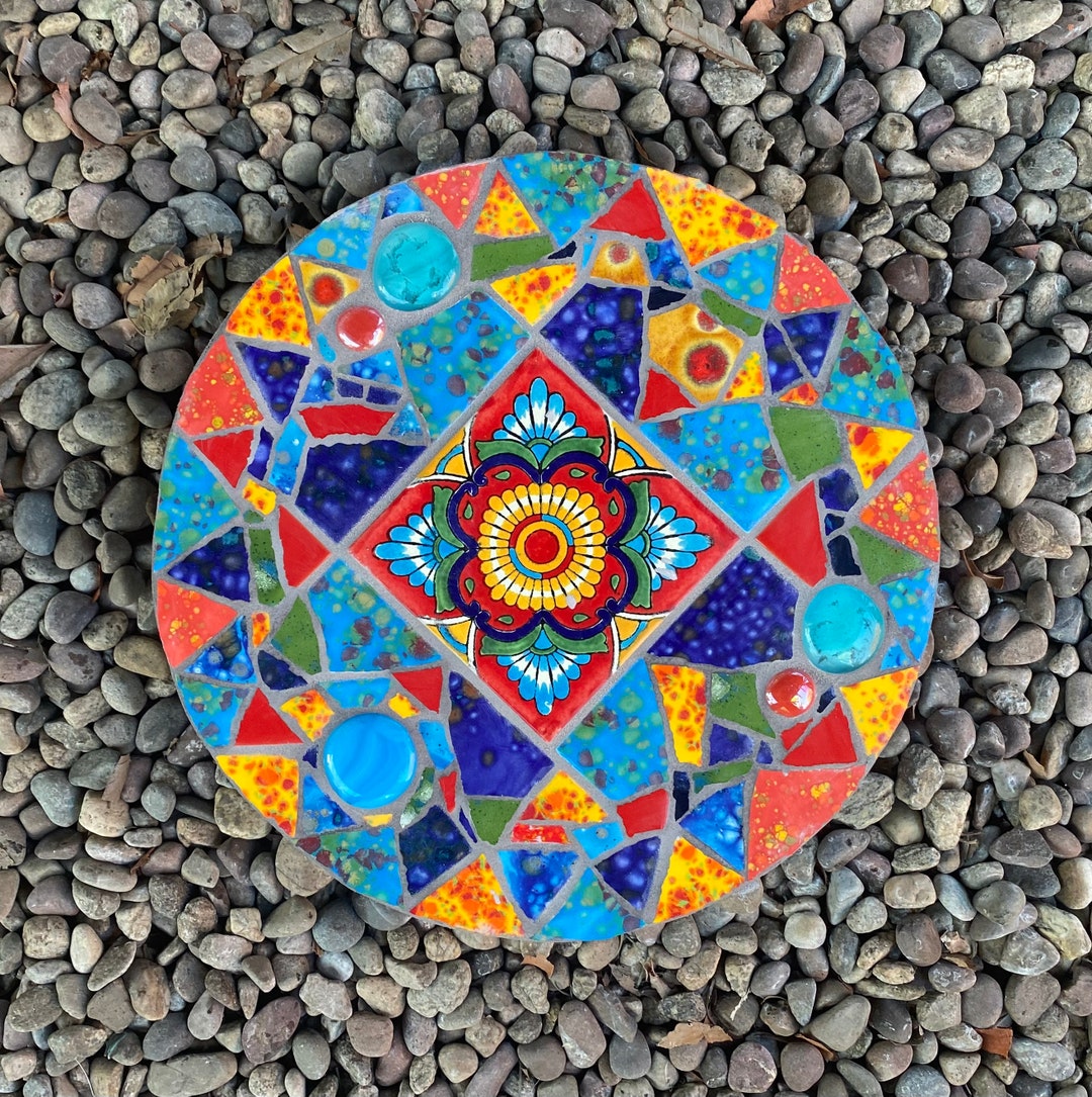 Talavera Mosaic Tile Stepping Stone, Garden Art, Yard Decoration Etsy