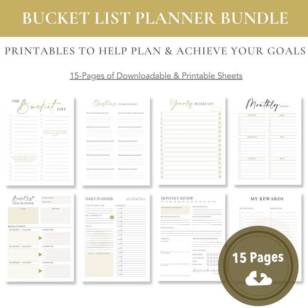 Bucket List Planner Bundle, Template, Digital Instant Printable Download