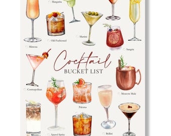 Cocktail Bucket List, Printable Checklist, Fun Drink Bucket List, Digital Download