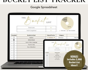 Bucket List Tracker Spreadsheet, Bucket List Template, Bucket List Planner, Google Sheet Editable, Instant Digital Download