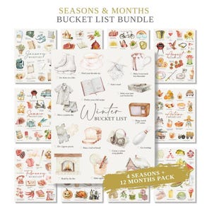 Seasons and Months Bucket List Bundle, Seasonal Bucket List Ideas, Monthly Bucket List Ideas, Creative Ideas