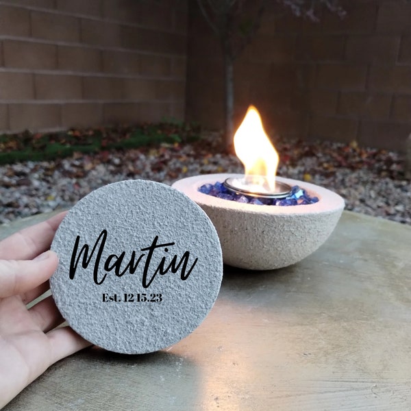 Personalized - Tabletop Concrete Fire Bowl - Perfect for S'mores and Family Nights - Christmas Family Gift - White Sand