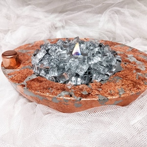 Rose Gold Fire Bowl, Copper Decor, Copper Candle, Tabletop Fire Bowl, Crystal Candle . Unique Gift /Diamond Decor / Firebowl / Fire Pit