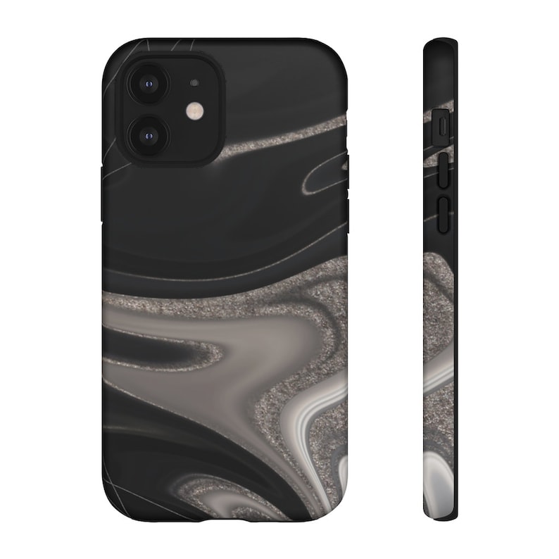 White /& Silver Marble Tough Phone Case MONET Black