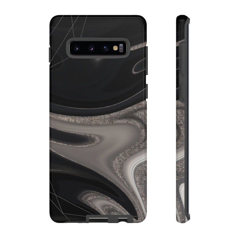 White /& Silver Marble Tough Phone Case MONET Black