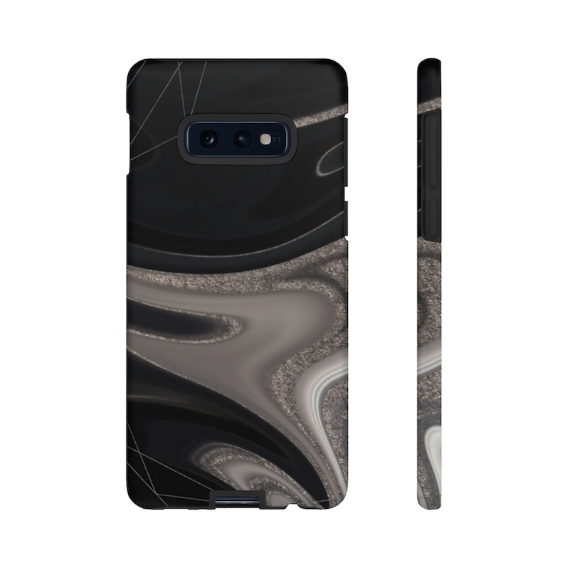 White /& Silver Marble Tough Phone Case MONET Black