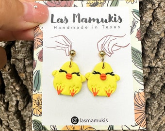 Yellow Chick Dangles | Cute Spring Earrings | Easter Chick Earrings | Handmade Polymer Clay Earrings | Easter Basket Gift | Gold Plated