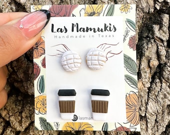 Cafecito con Conchas Blancas | Coffee with White Conchas Stud Pack | Handmade Polymer Clay Earrings | Mexican Pan Dulce | Nickel Free
