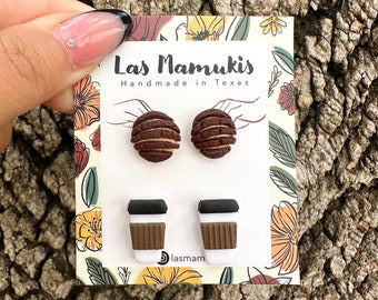 Cafecito con Conchas Cafes | Coffee with Brown Conchas Stud Pack | Handmade Polymer Clay Earrings | Mexican Pan Dulce | Nickel Free