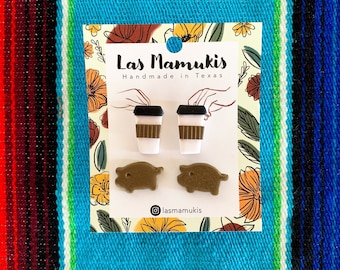 Cafecito con Mini Marranitos | Coffee with Pan Dulce Stud Pack | Mexican Sweet Bread Studs | Handmade Polymer Clay Earrings | Nickel Free