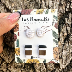 Cafecito con Conchas Blancas | Coffee with White Conchas Stud Pack | Handmade Polymer Clay Earrings | Mexican Pan Dulce | Nickel Free