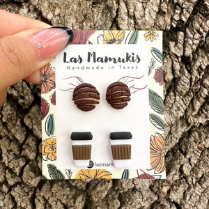 Cafecito con Conchas Cafes | Coffee with Brown Conchas Stud Pack | Handmade Polymer Clay Earrings | Mexican Pan Dulce | Nickel Free