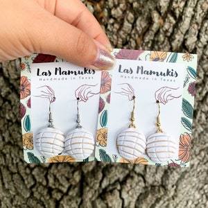 Large White Concha Dangles | Mexican Pan Dulce Earrings | Miniature Food Earrings | Handmade Polymer Clay Earrings | Nickel Free