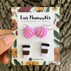 Cafecito con Conchas Rosas | Coffee with Pink Conchas Stud Pack | Handmade Polymer Clay Earrings | Mexican Pan Dulce | Nickel Free