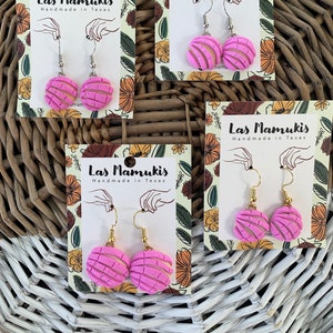 Pink Concha Dangles | Mexican Pan Dulce Earrings | Handmade Polymer Clay Earrings | Nickel Free