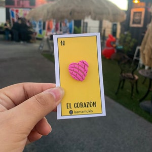 MADE TO ORDER Pink Heart-Shaped Concha Pin | Pan Dulce Pin | Mexican Sweet Bread | Mexican Food Clay Pin | Handmade Polymer Clay Pin
