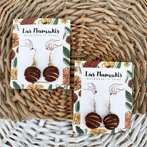 Small Brown Concha Dangles | Mexican Pan Dulce Earrings | Miniature Food Earrings | Handmade Polymer Clay Earrings | Nickel Free