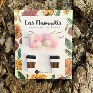 Cafecito con Mexican Marshmallow Cookies Stud Pack | Handmade Polymer Clay Earrings | Nickel Free