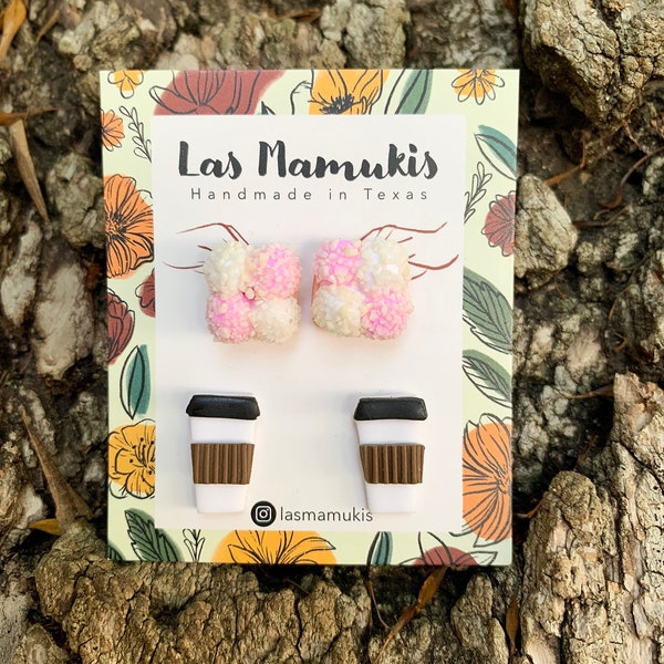 Cafecito con Mexican Marshmallow Cookies Stud Pack | Handmade Polymer Clay Earrings | Nickel Free