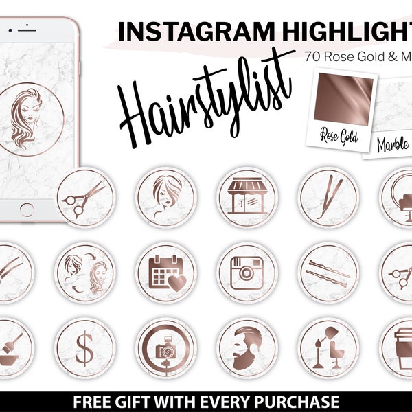 Hairstylist Instagram Story Highlight Icons - Salon Highlights - Instagram Covers - Rose Gold Marble - Hair Stylist - Hairdresser - Template