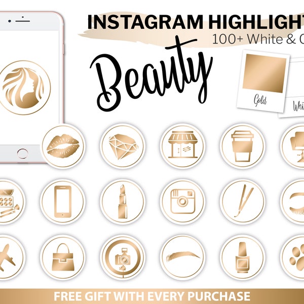 Instagram Story Highlight Icons, Social Media Icons, Instagram Story Cover, Gold und Weiß, Beauty Highlight, Beauty, Template Covers, Icon