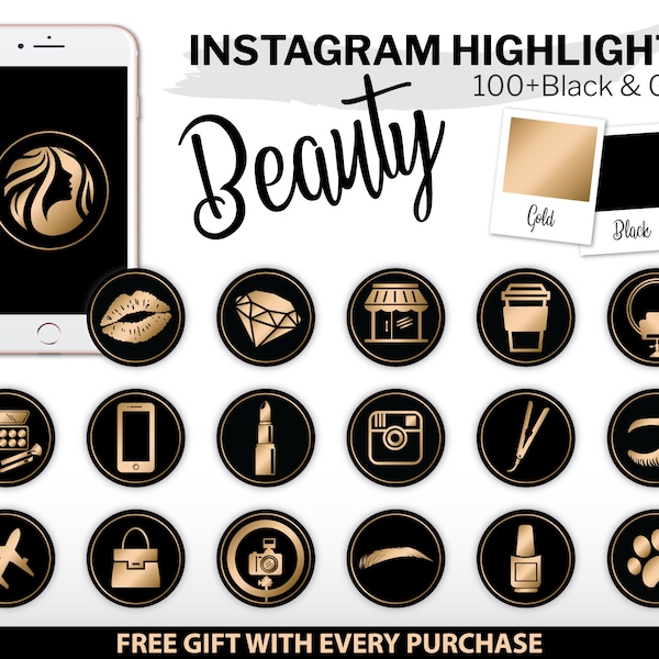 Instagram Story Highlight Icons, Social Media Icons, Instagram Story Covers, Gold and Black, Beauty Highlight, Beauty, Template Covers, Lash