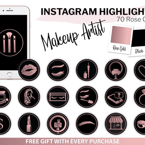 Make-up Artist Instagram Story Highlight Icons, Instagram Cover, Rose Gold, Make-up Artist Highlights, Vorlage, Schönheit, Salon, niedlich, Wimpern