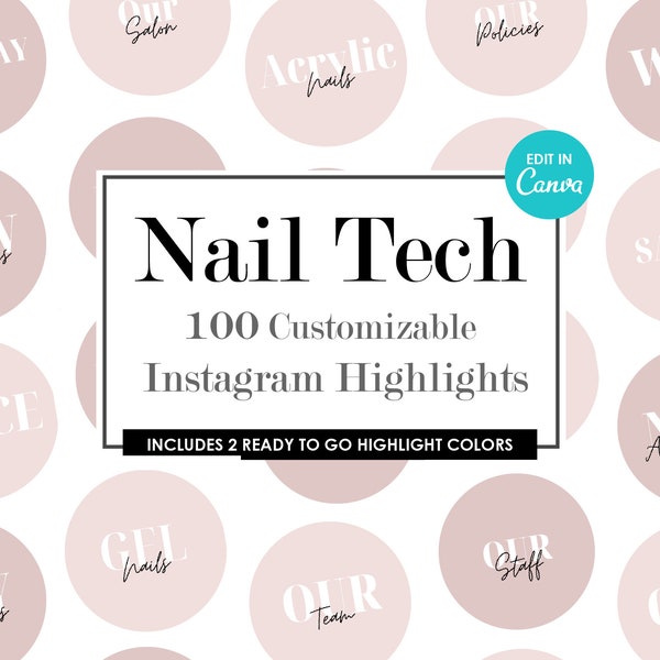 Editable Nail Tech Instagram Highlights Canva, Nail Tech Highlights, Canva, Pink, Brow, Waxing, Nails, Design, Beauty,Custom,Text Highlight