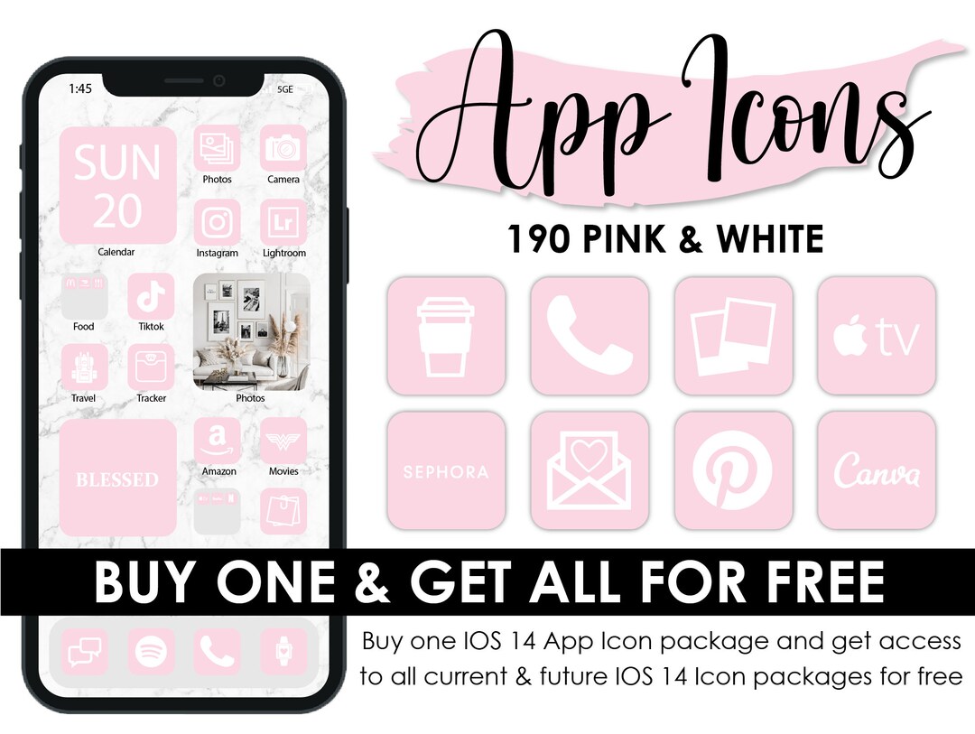 App Icons, Ios 14, Light Pink and White Icon Packs, IOS 14 Widgets