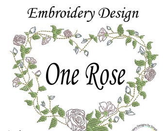 Rose Heart Frame Rosebud Single Color or Multicolor Floral Embroidery Design Machine 4x4 5x7 instant download Simply Kraftsy Design