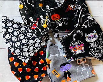 Halloween fabric face mask. Nose wire and filter pocket. Adjustable ear loops for better fit. Fall mask & holidays face mask
