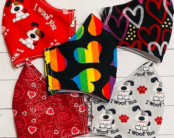 Valentines day Fabric face mask with pocket filter and nose wire. made in USA