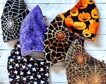 Halloween fabric face mask. Nose wire and filter pocket. Adjustable ear loops for better fit. Fall mask & holidays face mask