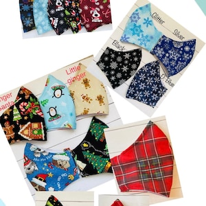 Christmas fabric face mask. Nose wire and filter pocket. Adjustable ear loops for perfect fit