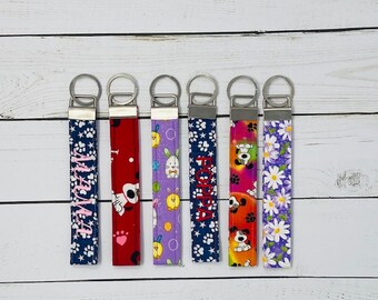 Fabric wristlet Key Fob Keychain  / Personalized Keychain / Key holder. Cute Pastel colors. Handmade in in USA