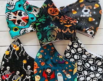 Halloween fabric face mask. Nose wire and filter pocket. Adjustable ear loops for better fit. Fall mask & holidays face mask