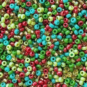 Tropical Christmas Miyuki Bead Mix: Size 11 Seed Beads for Jewelry, Japanese Seed Beads, Glass Beads, Rocailles, 2mm, Bead Assortment, 20g