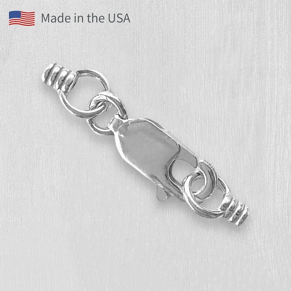 5 Sterling Silver Clasp + Crimp End Cap Set, Sterling Silver Lobster Clasp with Jump Ring, Made in the USA, 5 Sets